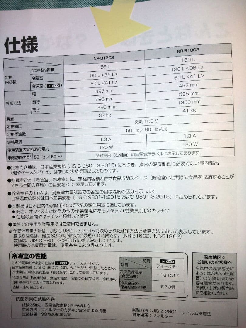 Panasonic 2ドア冷蔵庫 156L NR-B16C2 2024年製