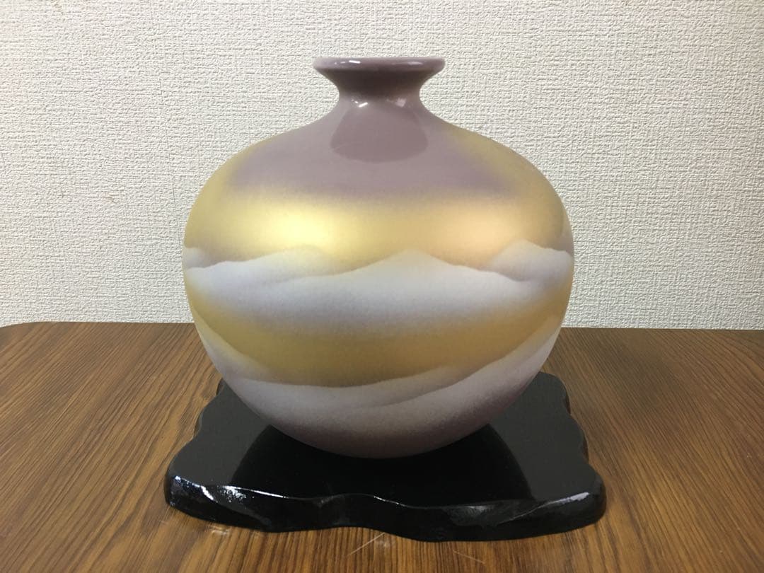 九谷焼 九谷奉峰 花瓶 鶴 台座付き