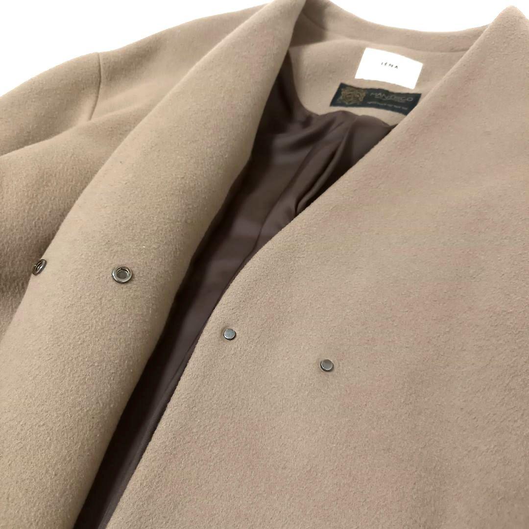 イエナ×高級マンテコ ノーカラーオーバーコート ロング グレージュ 38