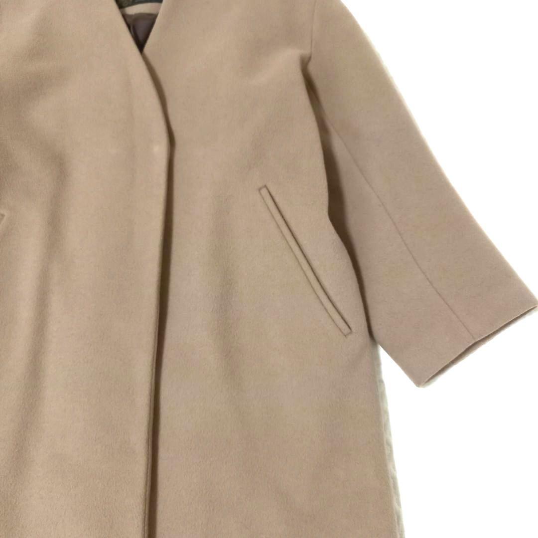 イエナ×高級マンテコ ノーカラーオーバーコート ロング グレージュ 38