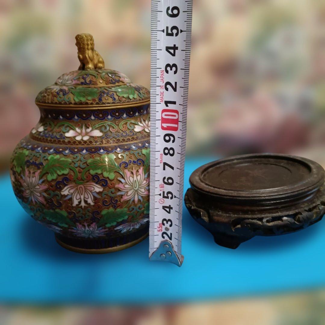 中国美術　七宝焼（景泰藍）金獅子香炉.沈香壺 昭和レトロアンティーク