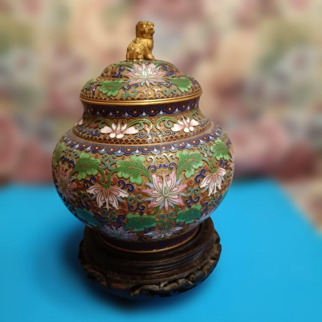 中国美術　七宝焼（景泰藍）金獅子香炉.沈香壺 昭和レトロアンティーク