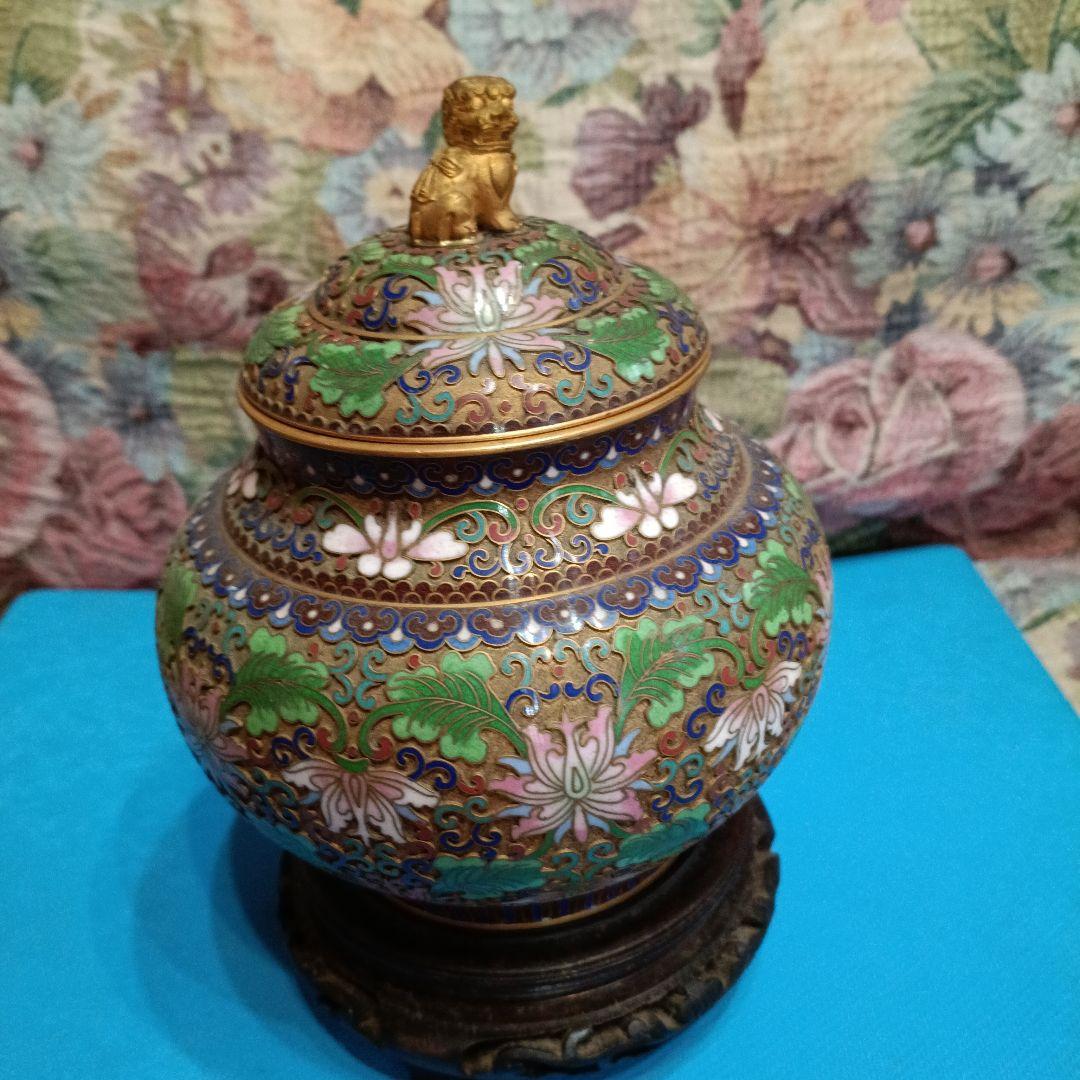 中国美術　七宝焼（景泰藍）金獅子香炉.沈香壺 昭和レトロアンティーク