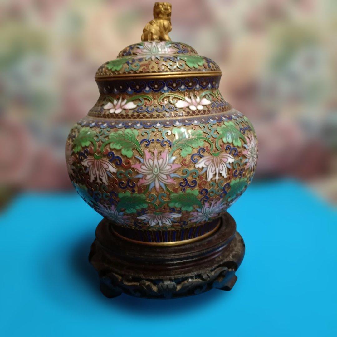 中国美術　七宝焼（景泰藍）金獅子香炉.沈香壺 昭和レトロアンティーク