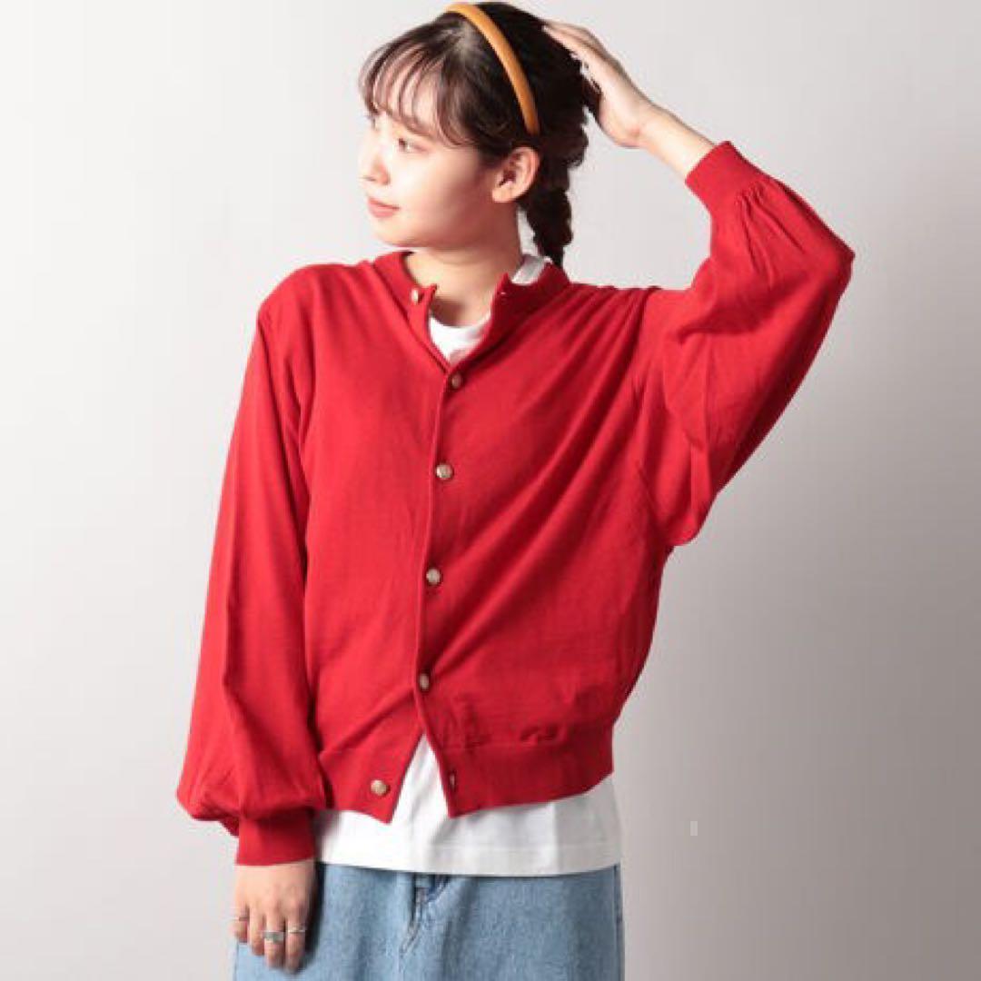 ORCIVALオーシバル　メタルボタンカーディガン　ボリュームスリーブ　紺色