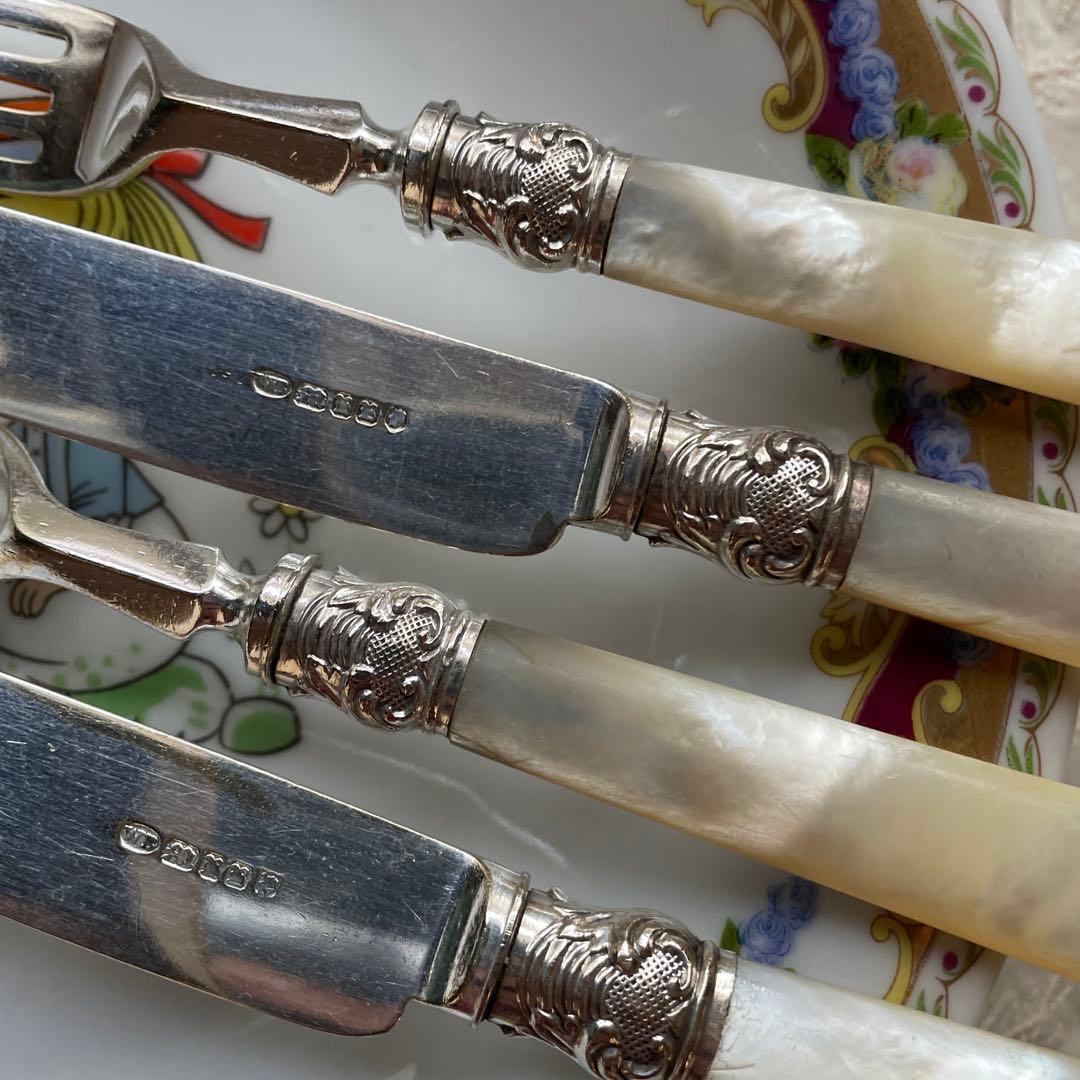 英国　マザーオブパール　白蝶貝　ナイフ＆フォーク　4本　アンティーク