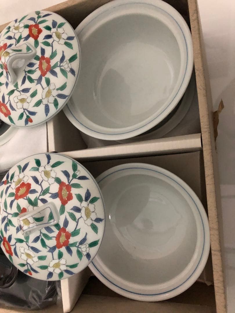 蓋つき煮物椀5個セット 花柄、新品
