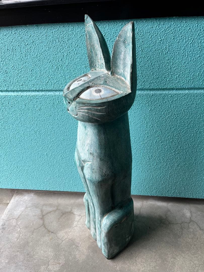 みにで、猫の木彫り、大きなネコの木彫り、90センチネコ木彫り、一刀彫ネコ