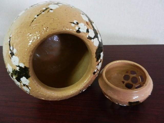 「後藤（永興）明道」作　茶道具「乾山写　梅の絵　手焙」　共箱「鵬雲斎」書付