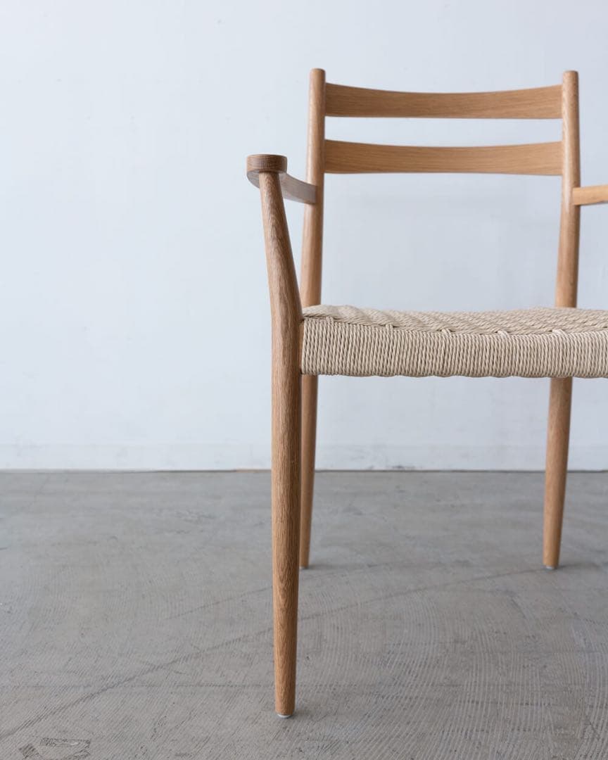 ミント　ペーパーコード 肘付きチェア　オーク材