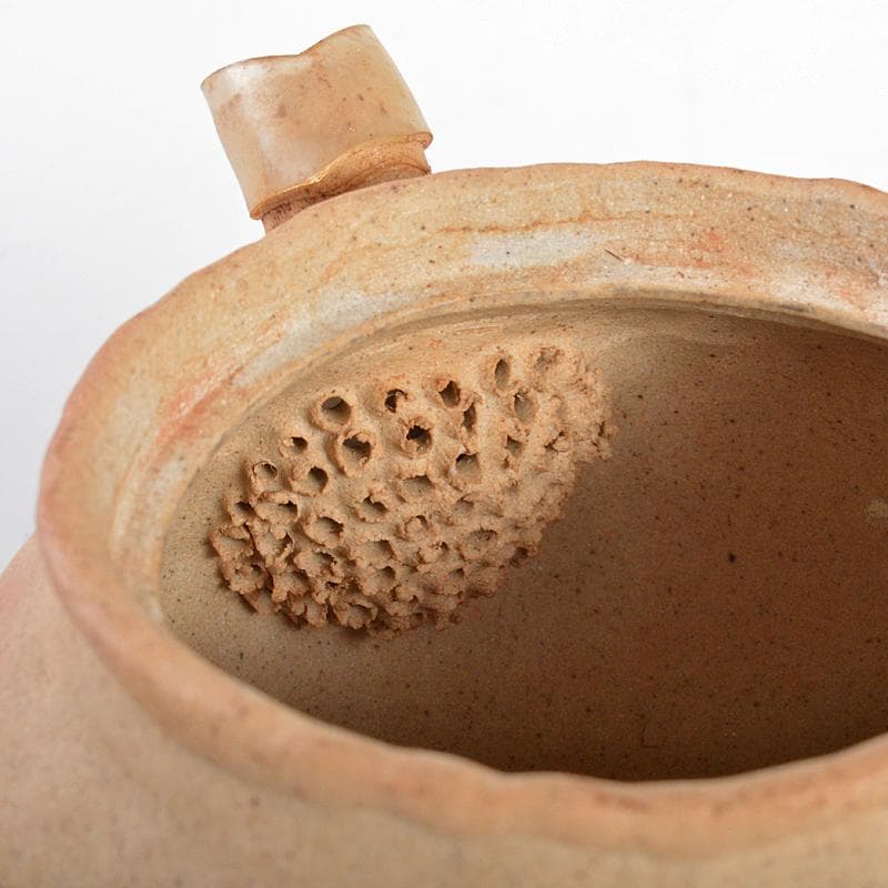 煎茶道具　萬古焼　古稀一光作　手捻　横手急須　茶壷　D　R5605