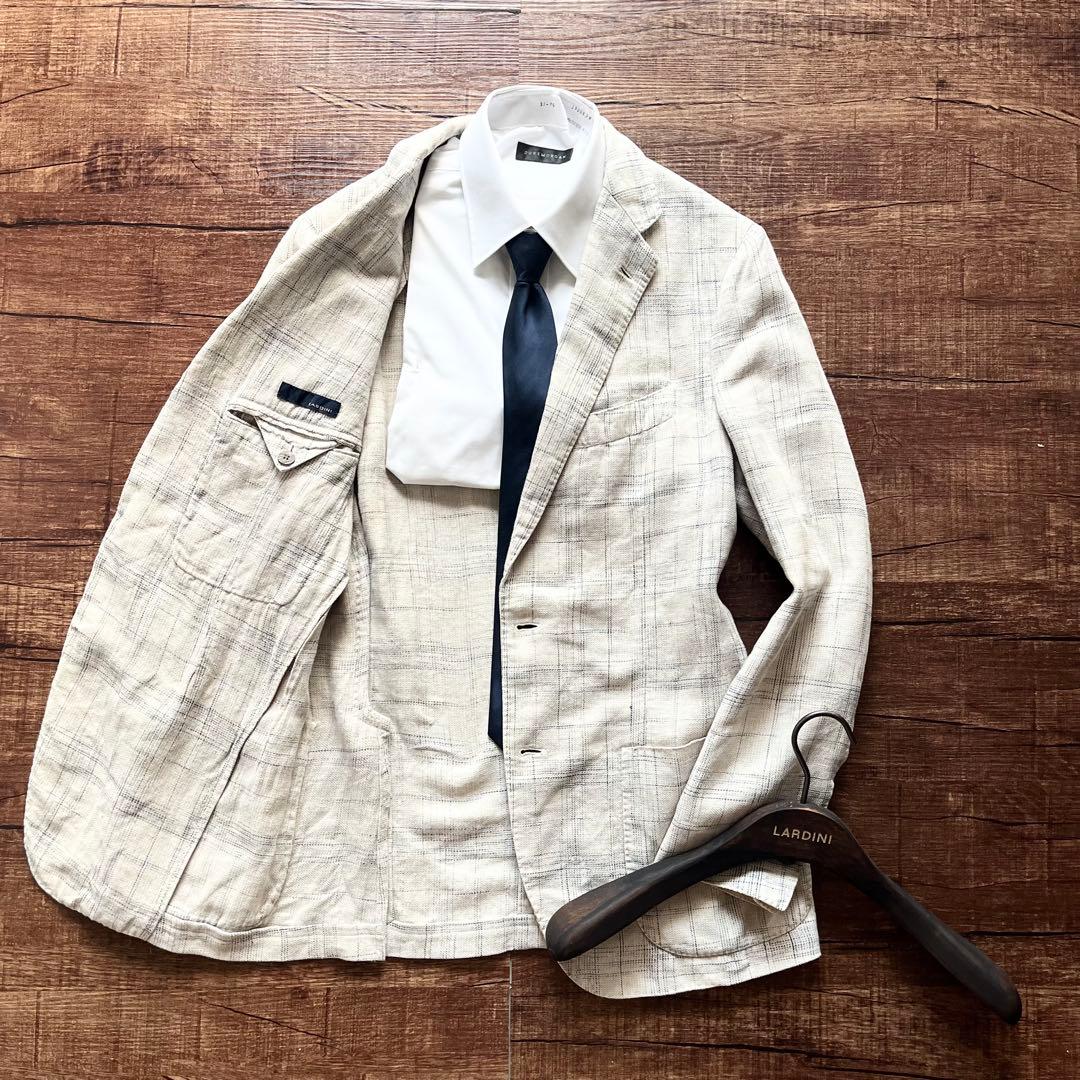 <良品>LARDINI 春夏 麻 コットン ホワイト ジャケット サイズ50