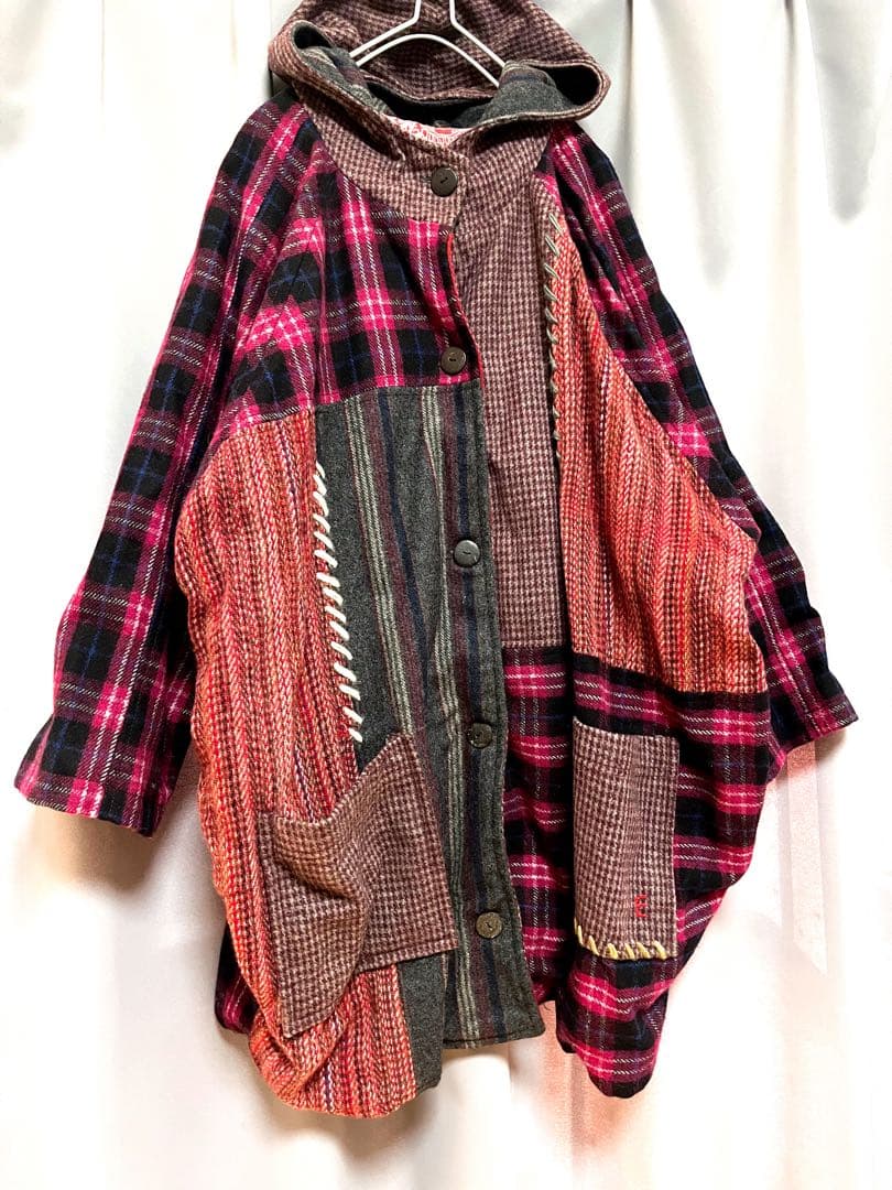 EL RODEO 異素材パッチワークウールコート 大きいサイズ オーバーサイズ