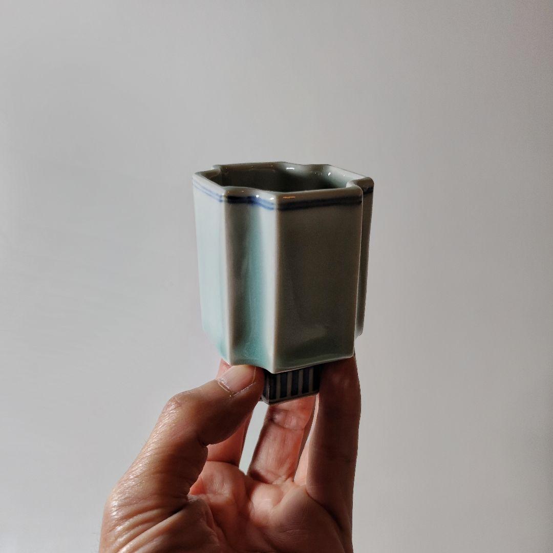 鍋島青磁　青磁染付櫛文字向付　猪口　筒盃 （古九谷 藍柿右衛門 初期伊万里）