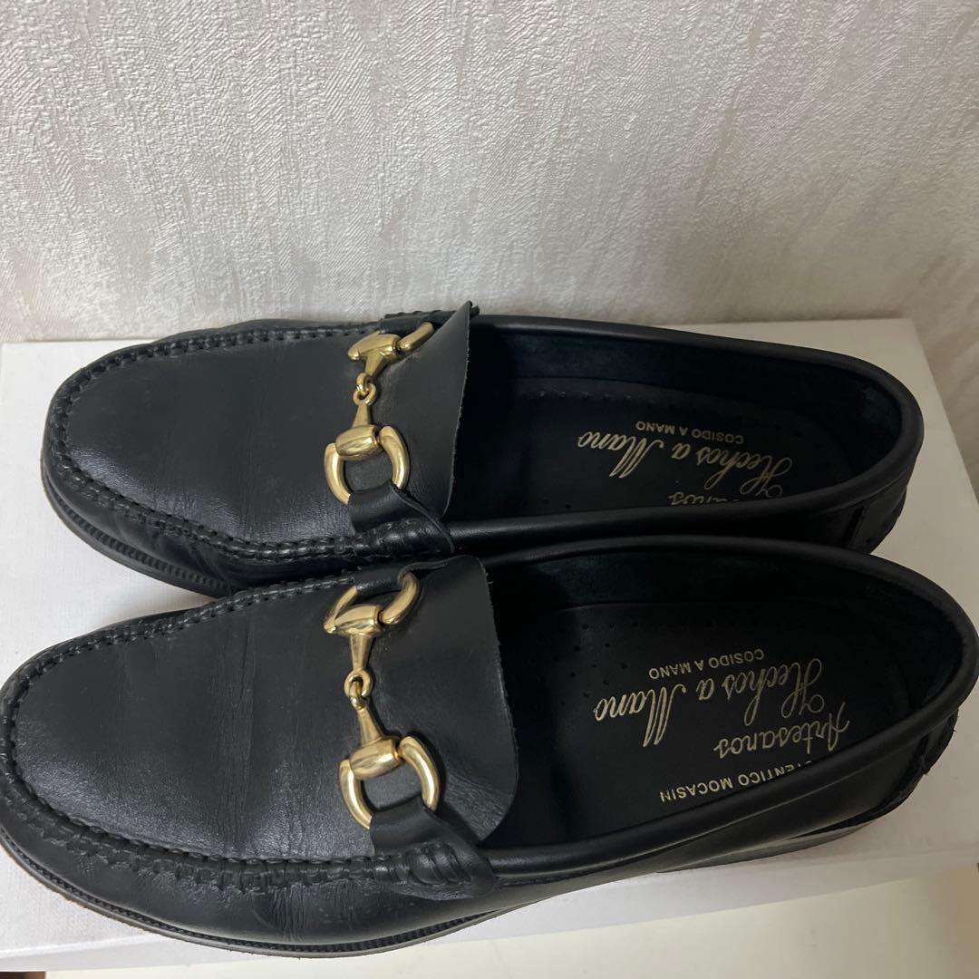 アルテサノスARTESANOSレザービットローファードレスシューズ37ブラック黒