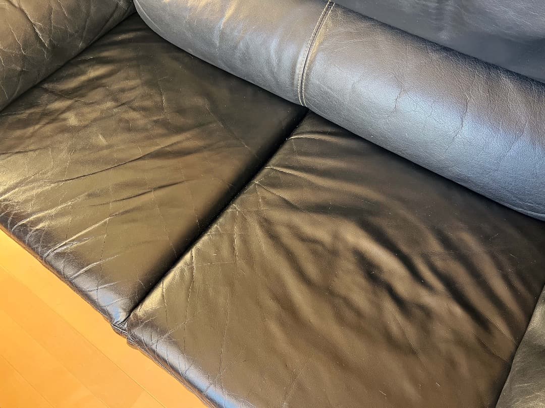 2人がけソファ 天然皮革　ブラック