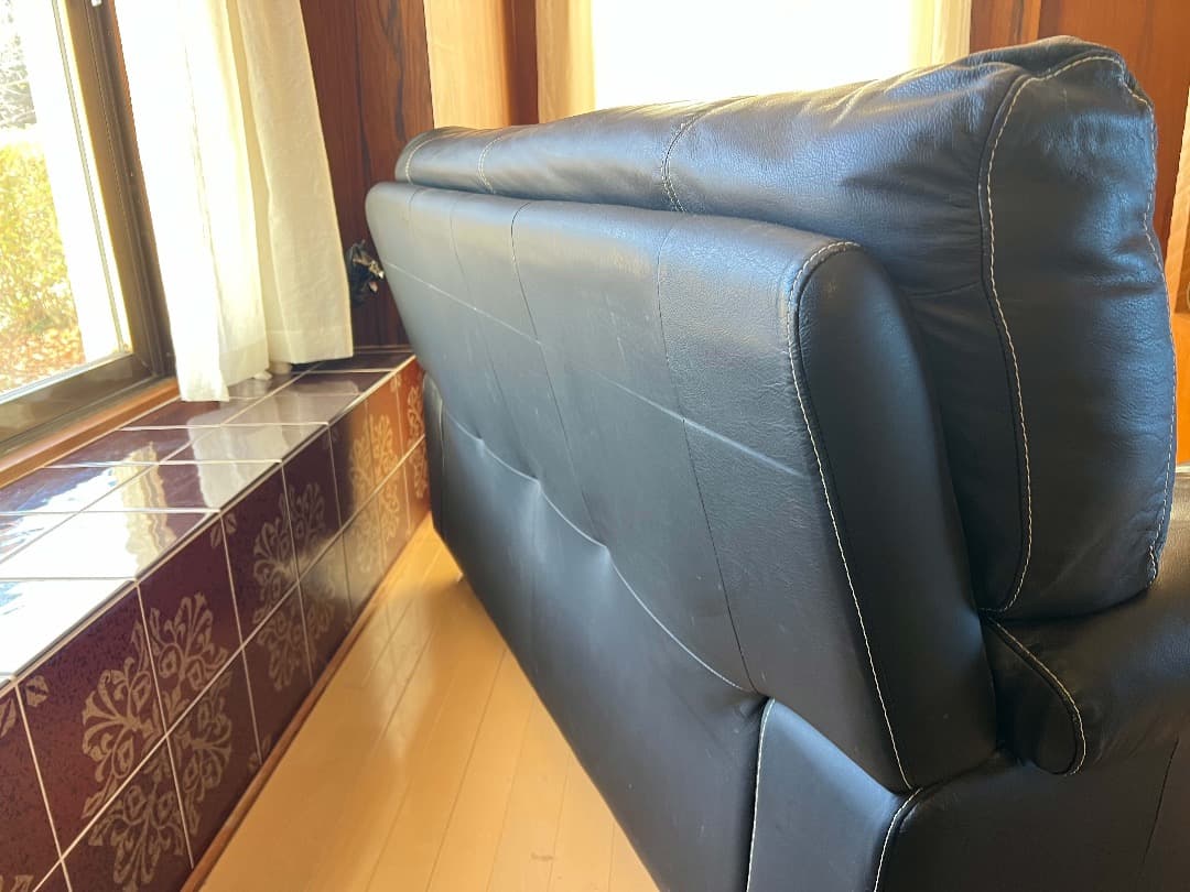 2人がけソファ 天然皮革　ブラック