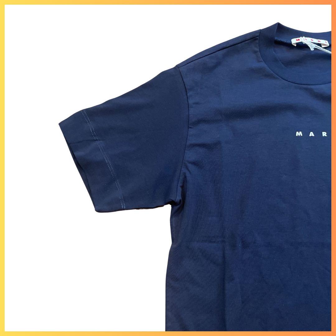 【新品】大人もOK MARNI シャツ 半袖 ロゴ ダークネイビー 12Y