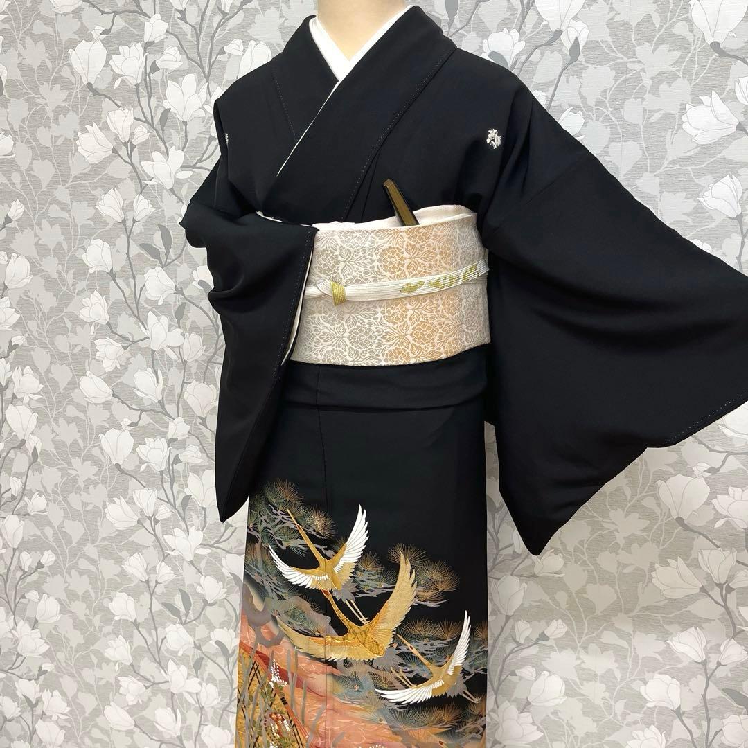 正絹 江戸褄 作家物 飛鶴に松 黒留袖