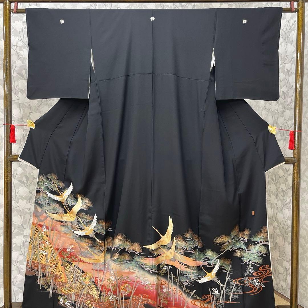 正絹 江戸褄 作家物 飛鶴に松 黒留袖