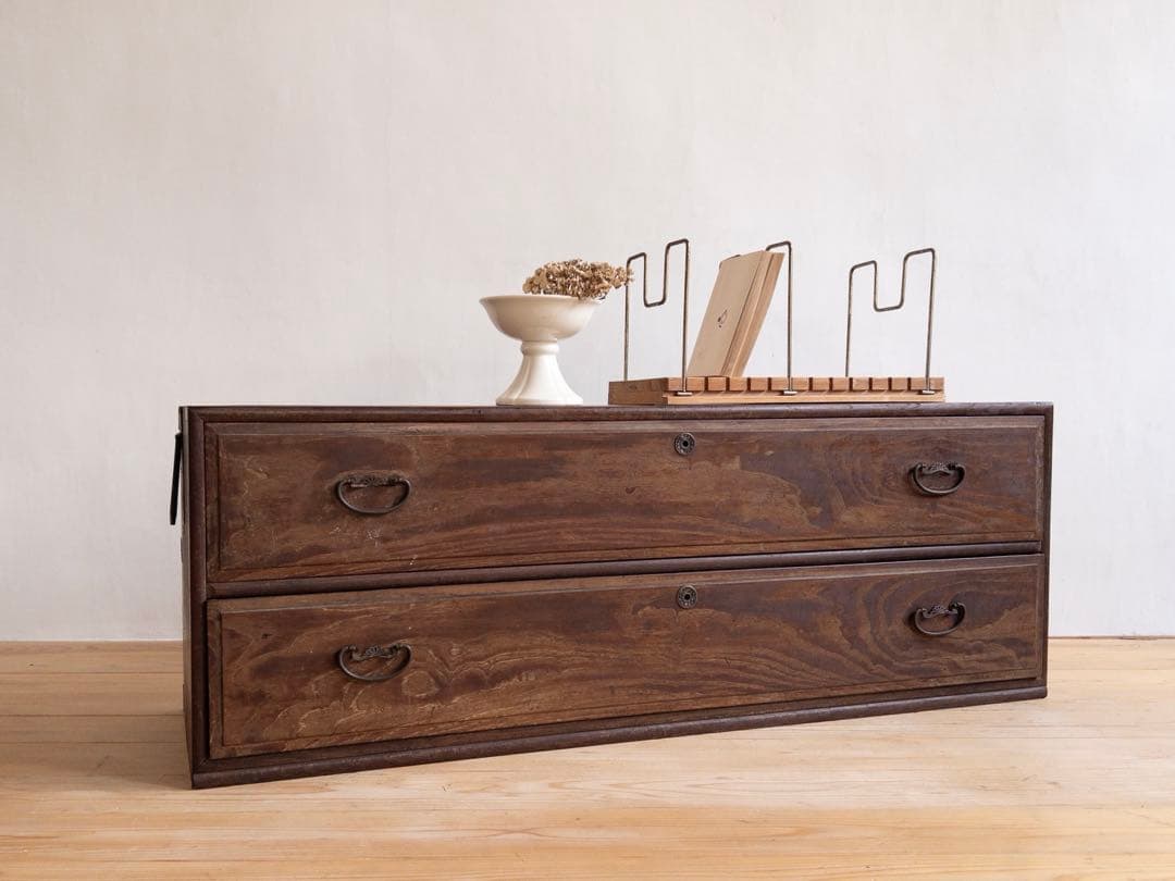 ローボード　無垢材　木製　収納棚　2段　古道具　古家具　ビンテージ　アンティーク