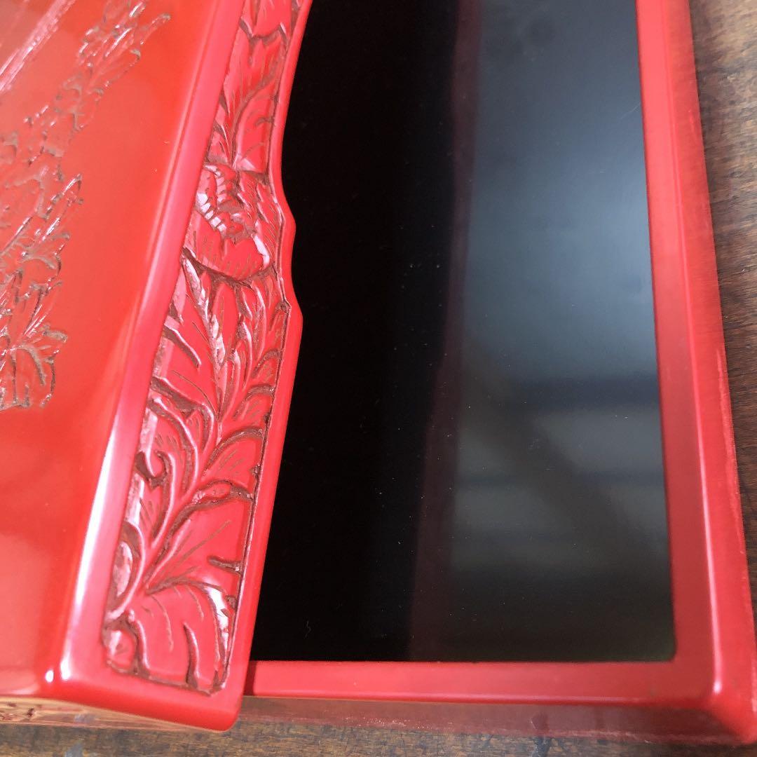 村上堆朱 硯箱 鶯に牡丹紋 共箱付