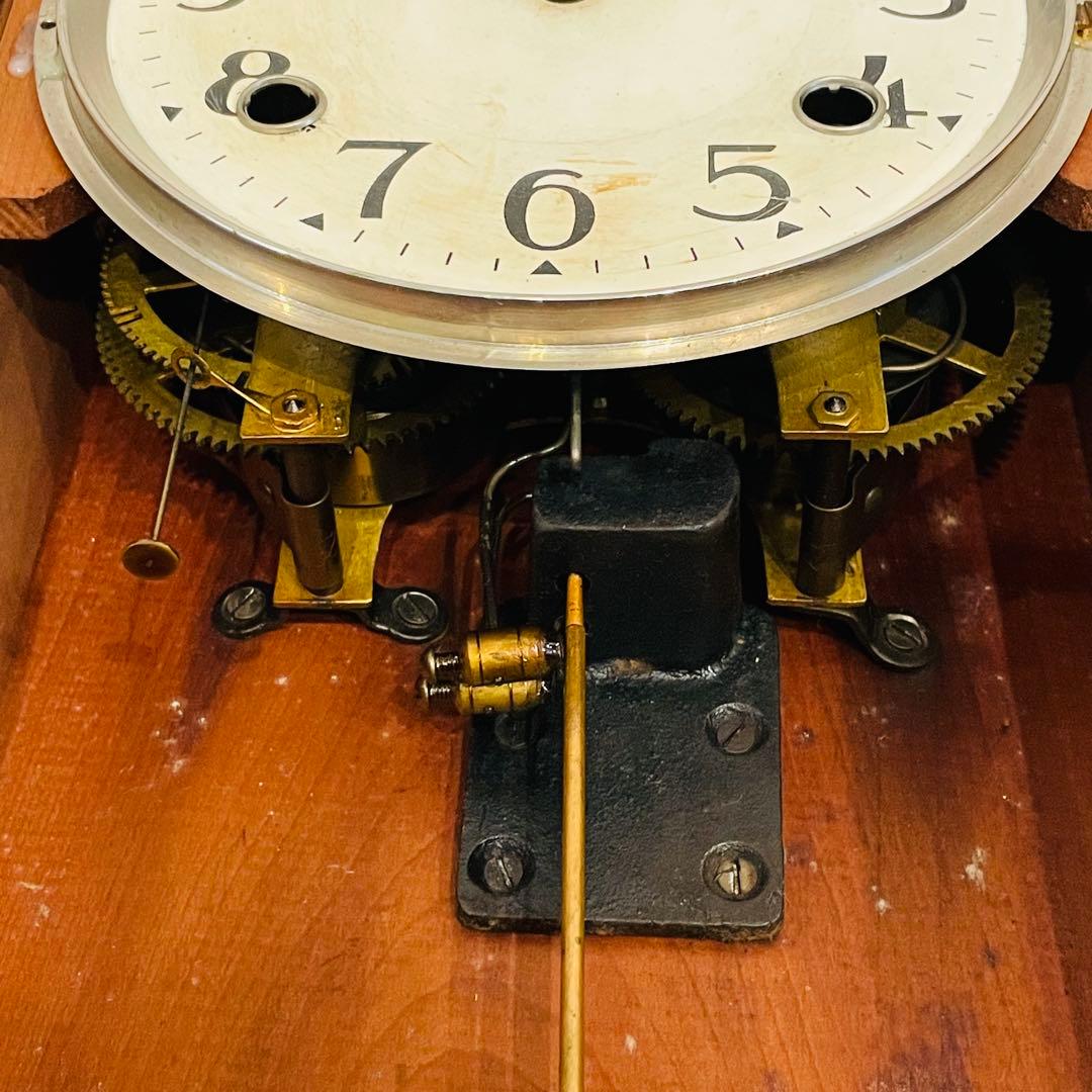 昭和レトロ アンティーク 津田時計 振り子時計 木製枠 掛時計 ゼンマイ式