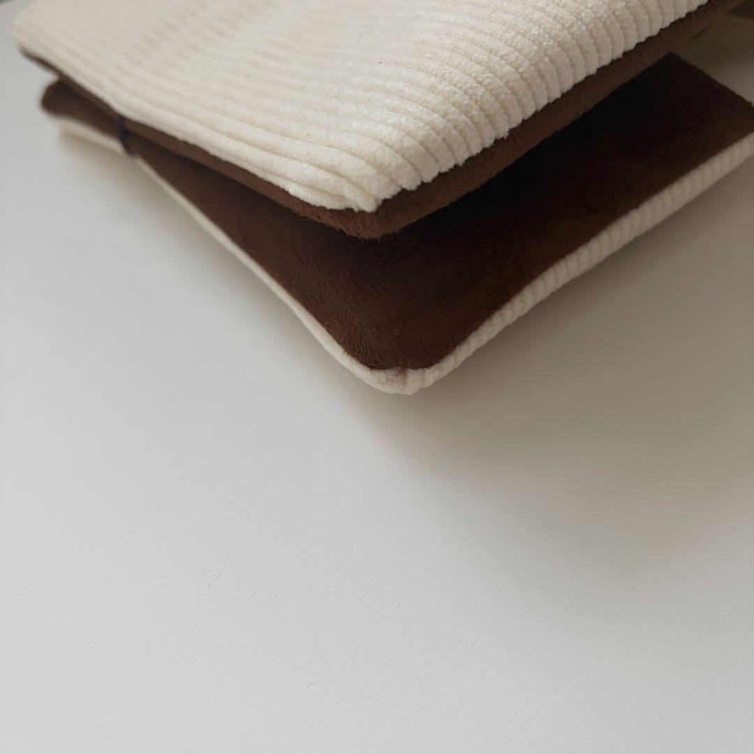 【1点のみ】バインダーカバー　アイボリー　コーデュロイ　ブラウンポケット付　A6