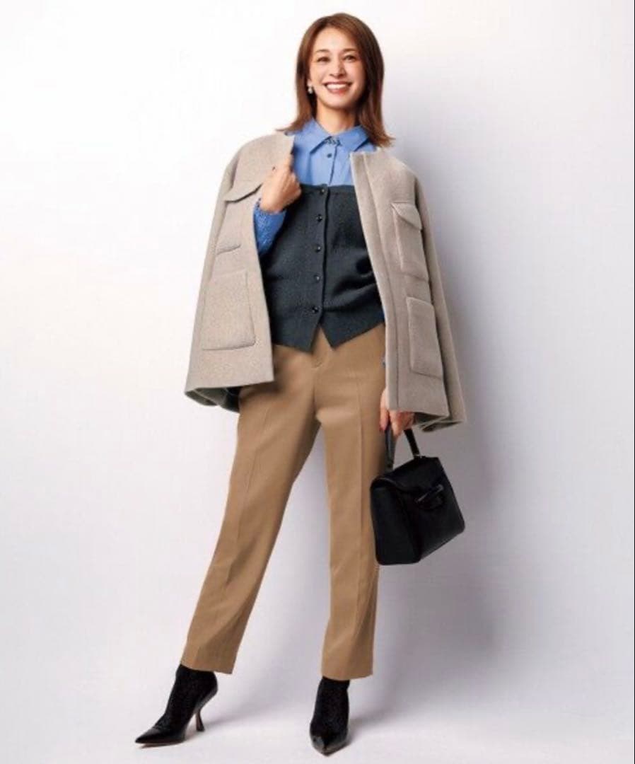 1【美品】UNFILO ウールブレンド　ノーカラーコート　M