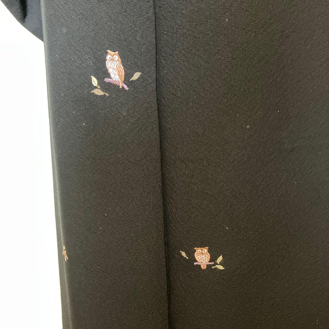 K*O様 フクロウ刺繍の黒い小紋着物　袋帯