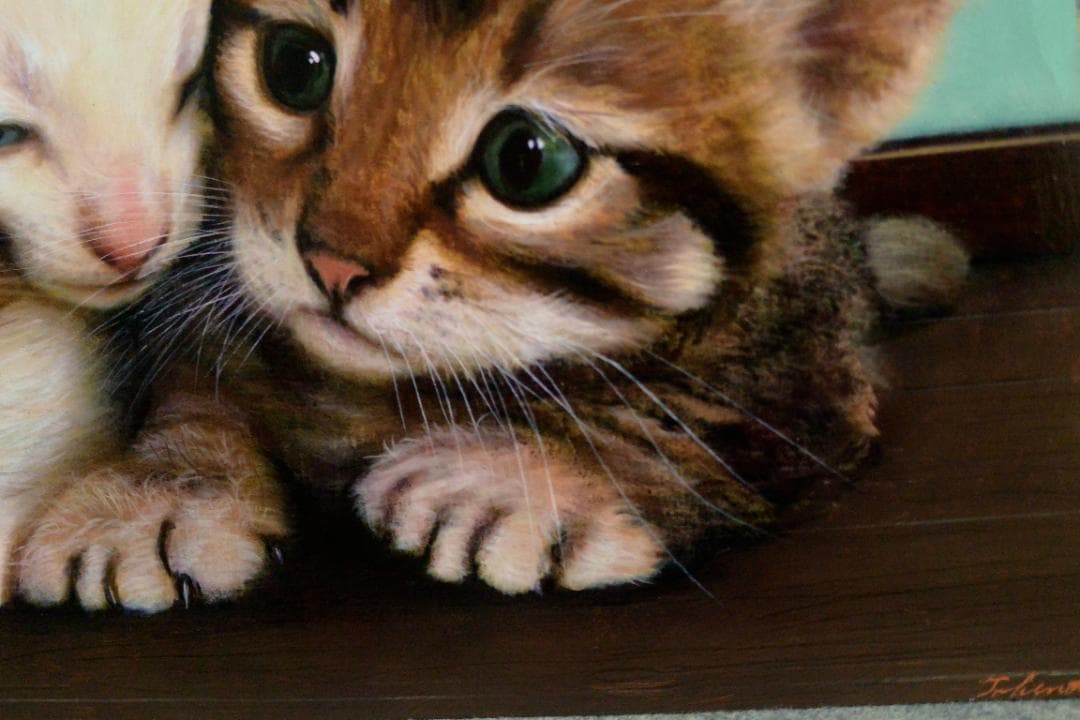 アクリル画　仲良し仔猫　Ａ２