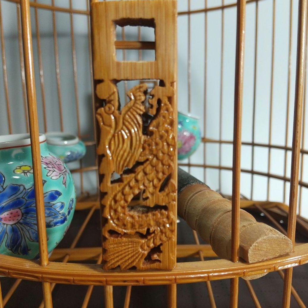 竹製 鳥籠 龍(ドラゴン)の透かし彫 38頭