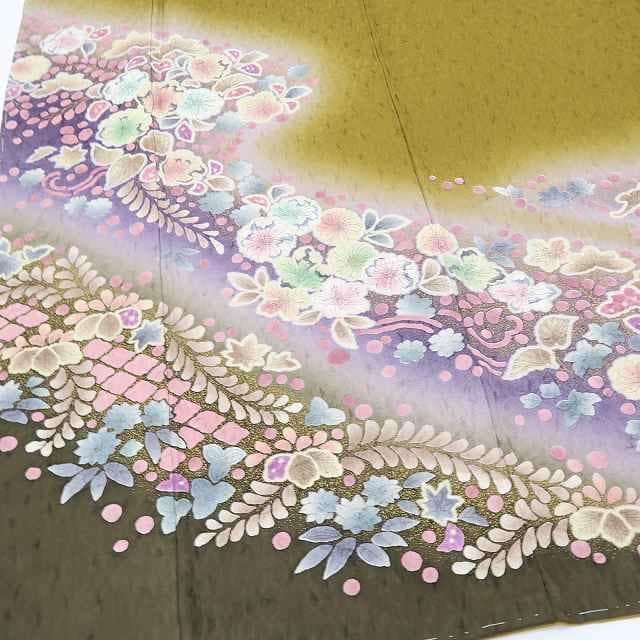 新品 仕付糸付 湯谷文雄落款 辻が花 袷 着物“花咲く夢幻の流れ”訪問着R+20