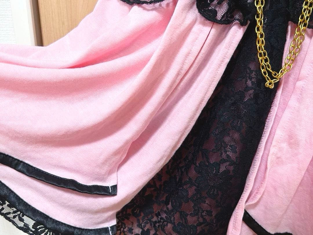 タグ㈲♡GOLDS♡ビジューバックル付きゴールドチェーン♡配色キャミトップスPK