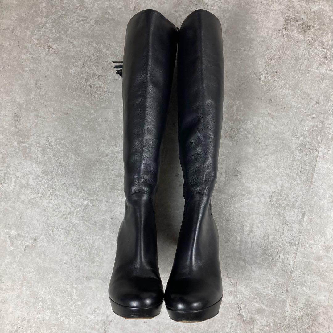 GUCCI グッチ　レザー　ロングブーツ　37.5 バンブー　フリンジ　チャーム