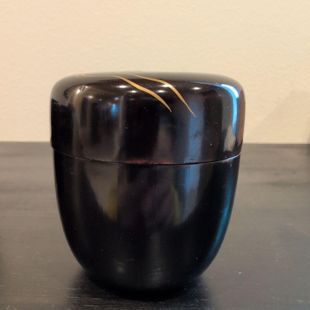 茶道具　桐柾茶通箱　木製漆棗二点　計三点