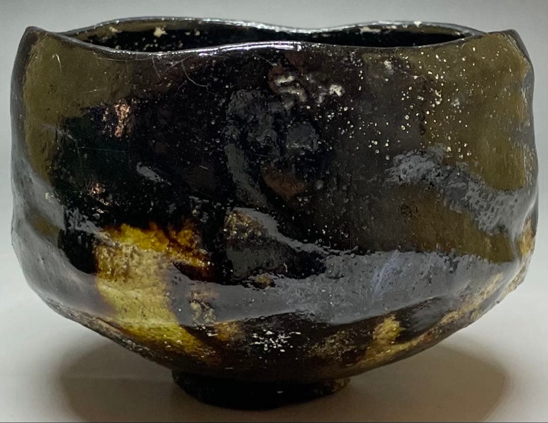 光悦写　吉右衛門　銘 大福　黒楽茶碗　藪内流　十一代透月斎書付　仕覆　e048b