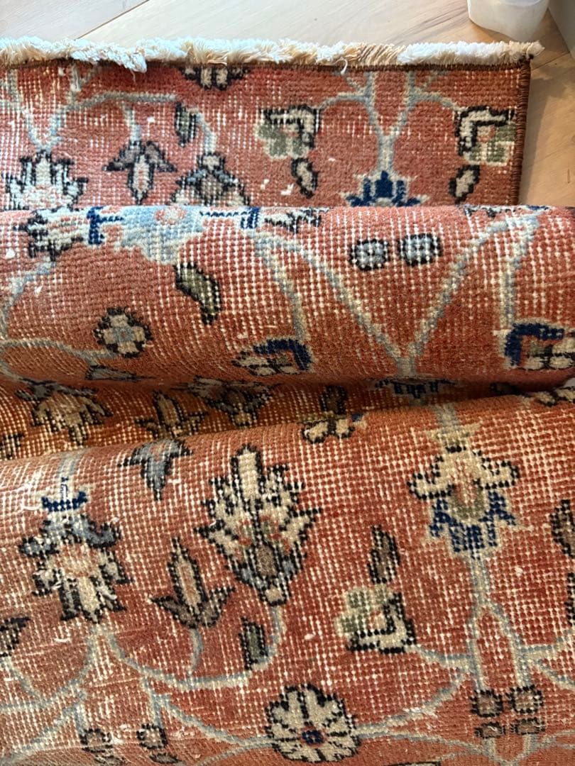 ヴィンテージラグ　サークルフラワー　テラコッタ　トルコ　アナトリア　ビンテージ