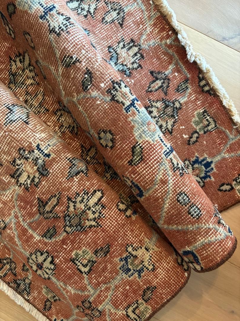 ヴィンテージラグ　サークルフラワー　テラコッタ　トルコ　アナトリア　ビンテージ