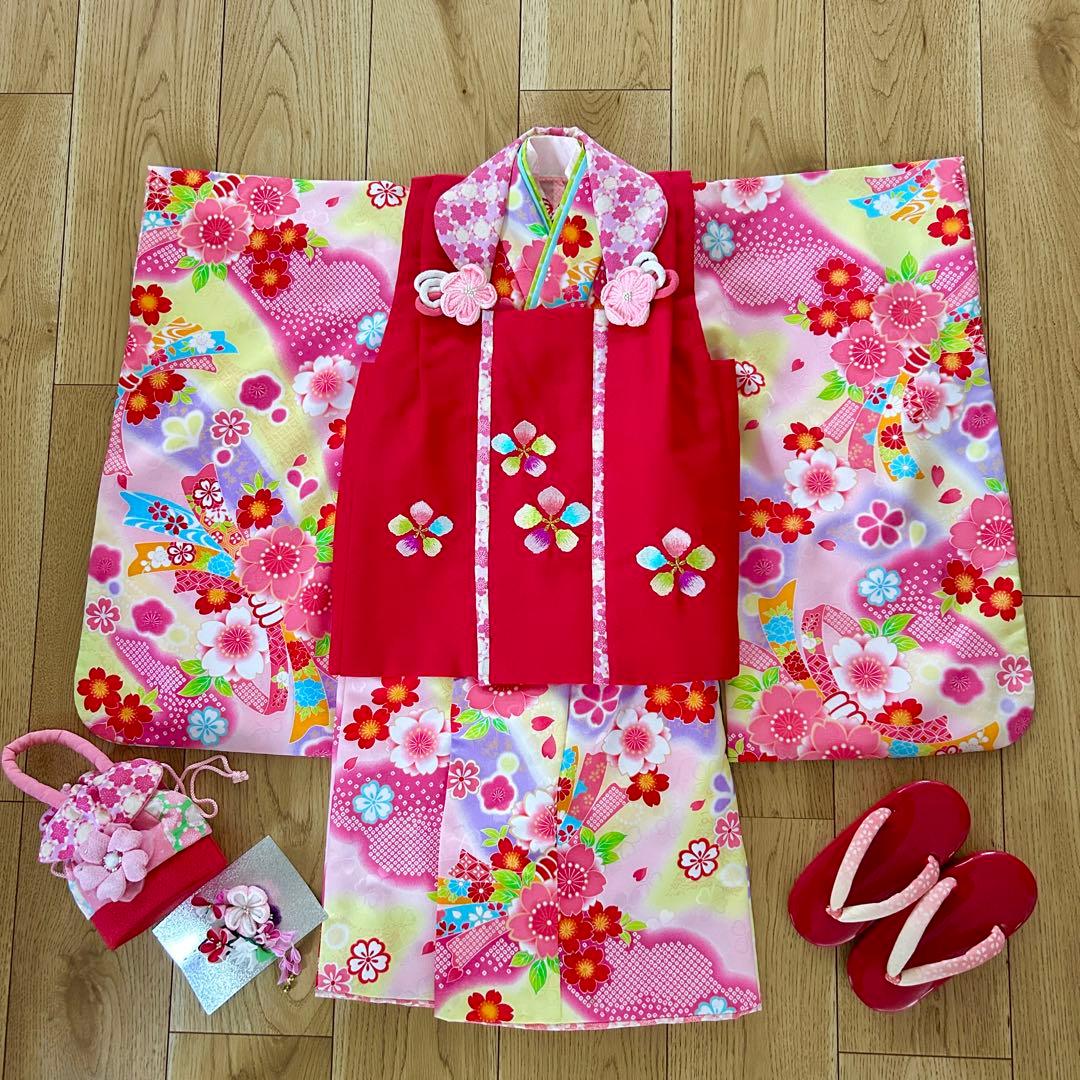 式部浪漫　着付け簡単腰紐いらず七五三3歳被布セット赤ピンク　日本製