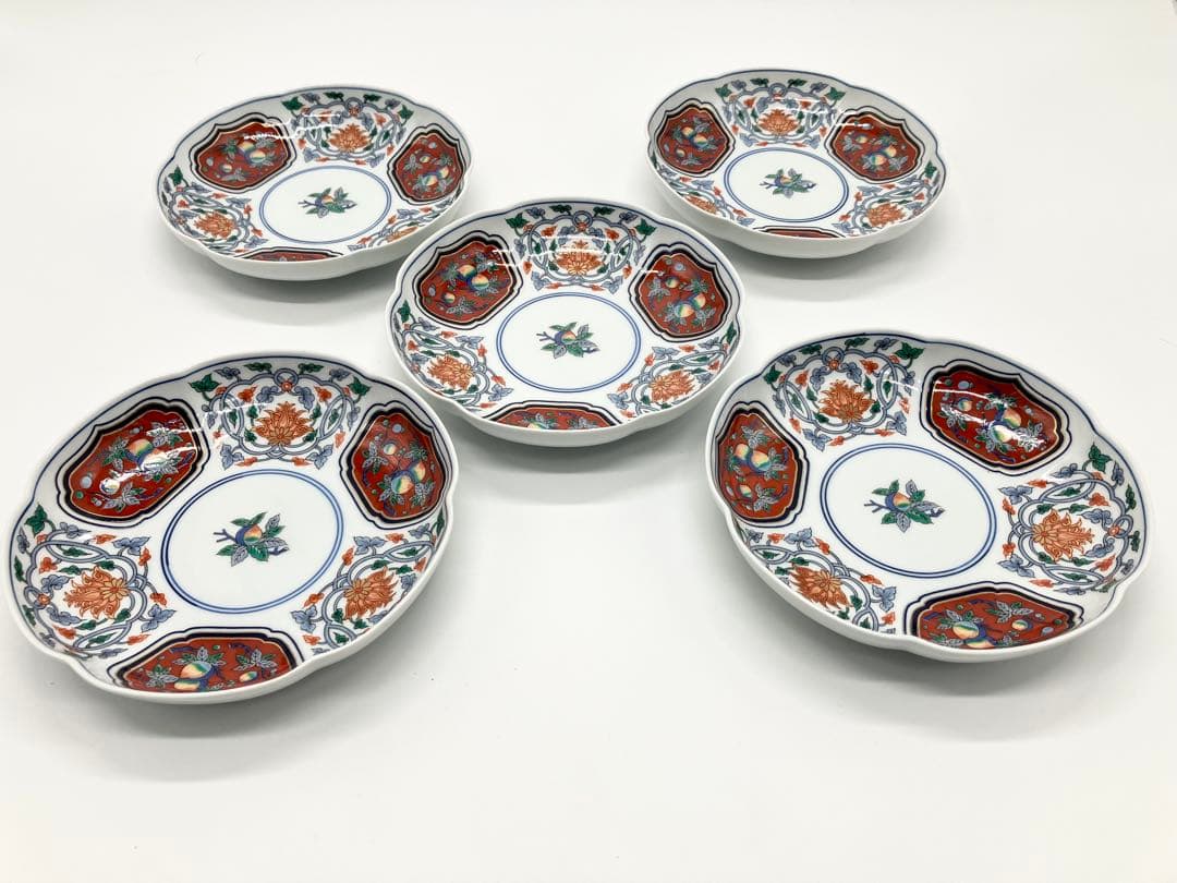 【美品】有田焼 其泉窯 寿桃 金彩 銘々皿 5枚セット 縁起物