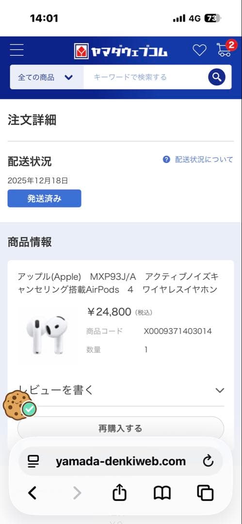 【極美品】Apple AirPods 4 (ANC) 本体