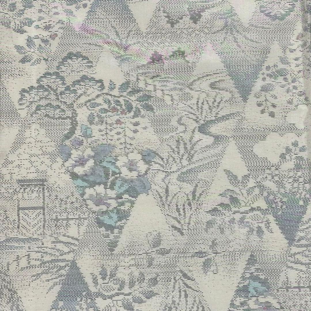 桜咲　本場大島紬　白大島　正絹　庭園情景　証紙有り　新品　極美品