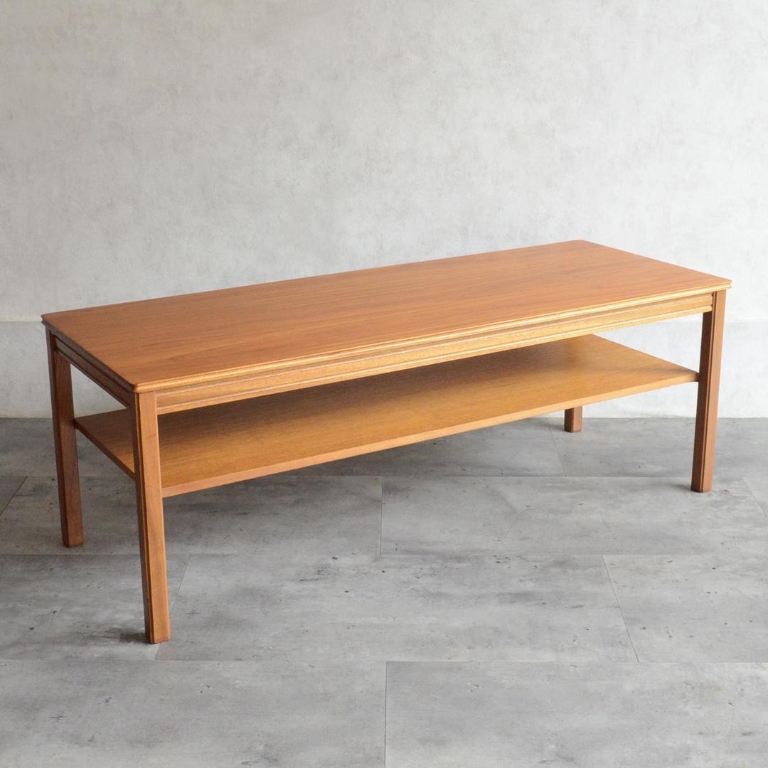 イギリスヴィンテージ チーク ローテーブル コーヒーテーブル 棚付き 再塗装済