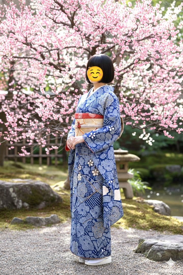 レトロモダン トールサイズ　振袖フルセット　絞り　青　丈166 裄69　美品