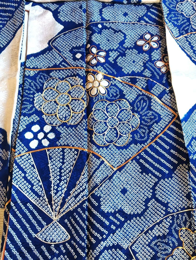 レトロモダン トールサイズ　振袖フルセット　絞り　青　丈166 裄69　美品