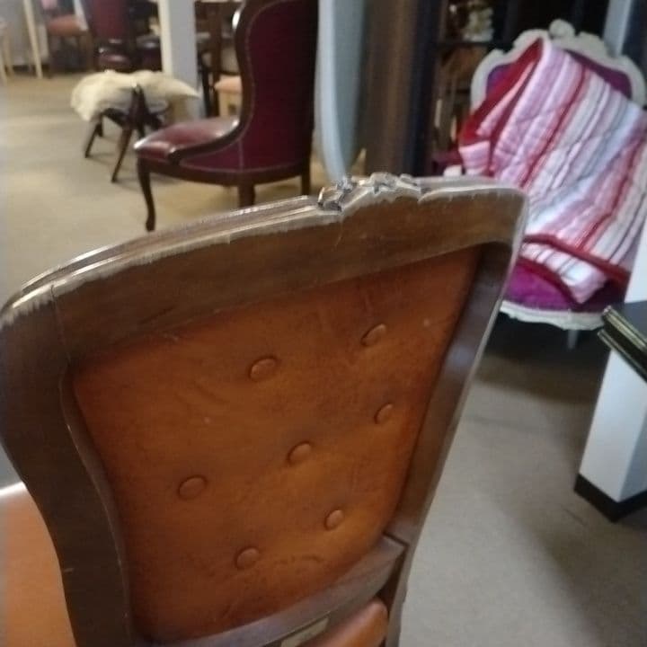 2脚セット　イタリア製　クラシック　ネコ脚　ロココ調チェア　本革張り　着座不可