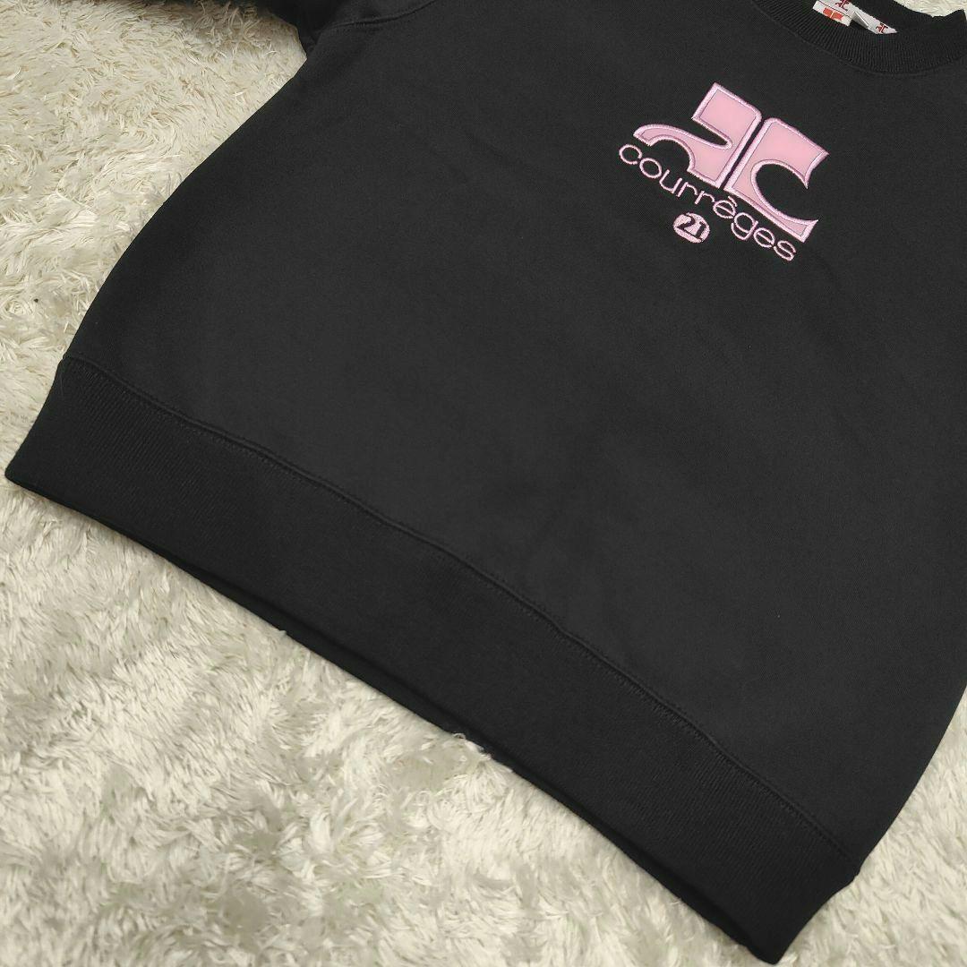 Courreges トレーナー スウェット ロゴ エナメル 黒 ピンク M