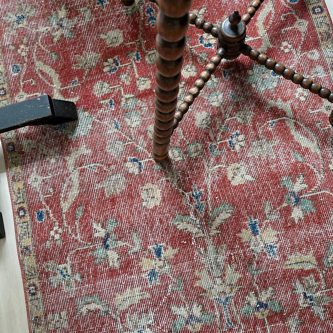 トルコヴィンテージラグ A45 バーミリオン ネイビー ミント グリーン