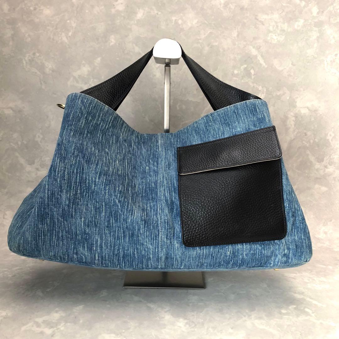 ★美品★アタオ 2WAYハンドバッグ ワンショル デニム エルヴィレザー